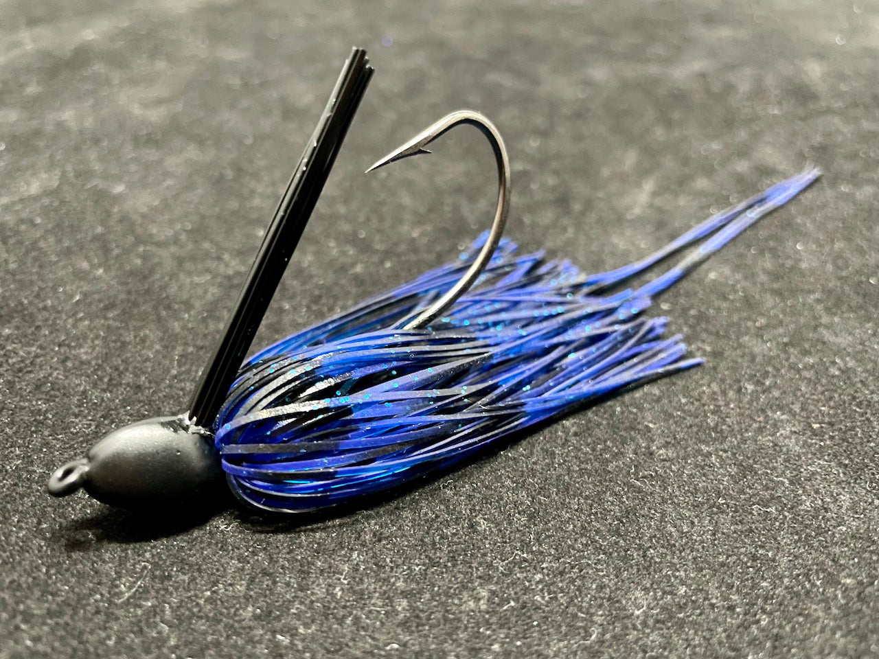ultimate black blue swim jig blue and black with blue flake
